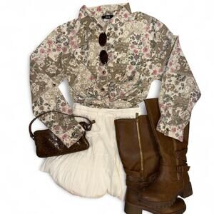 vintage vtg 80s 90s tapestry cottagecore patchwork button up